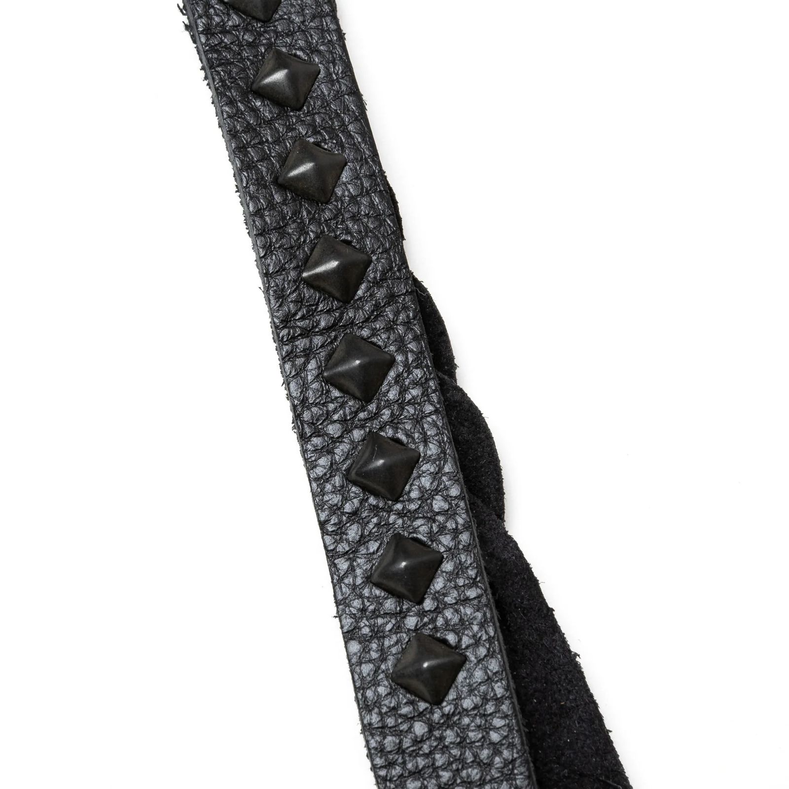 【ラスト1点】STUDS & KNITTING LEATHER SHORT KEY RING ＜TYPE B＞ (BLACK/BLACK) / スタッズ レザー キーリング