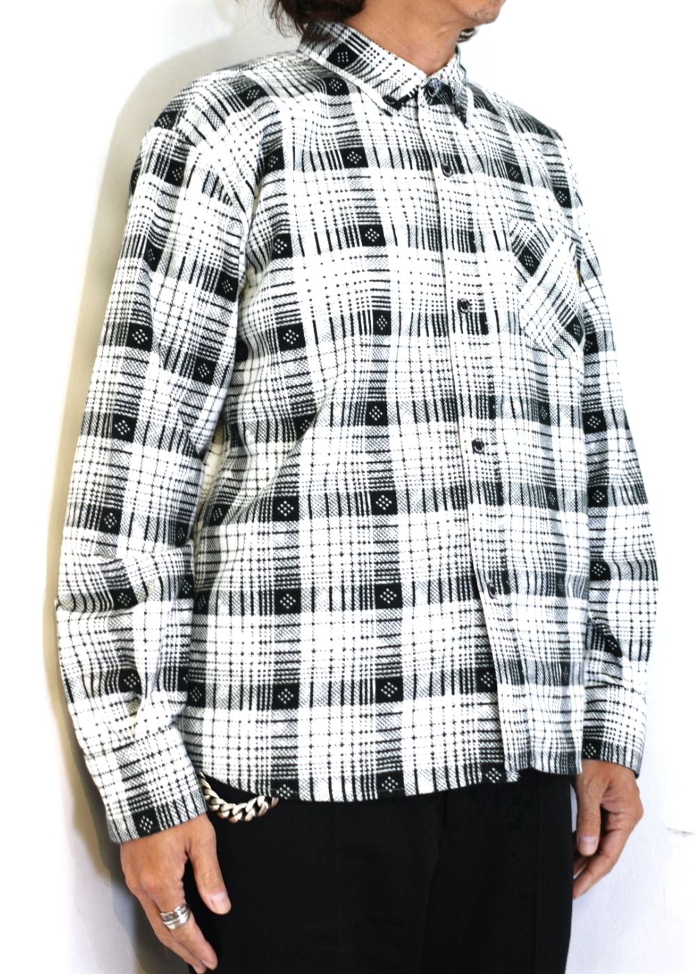 RATS - B.D PRINT FLANNEL CHECK SHIRT (WHITE CHECK) / コットン