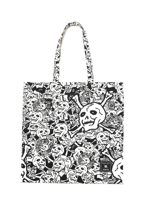 雑踏髑髏 トートバック (BLACK) / ×横尾忠則 髑髏柄 コラボ トートバッグ
