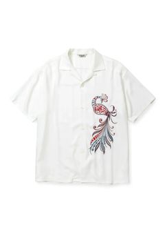 × MIHO MURAKAMI EMBROIDERY SH (WHITE) / ×MIHO MURAKAMI コラボ レーヨン オープンカラー シャツ