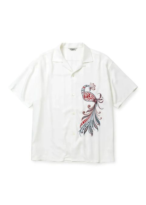 × MIHO MURAKAMI EMBROIDERY SH (WHITE) / ×MIHO MURAKAMI コラボ レーヨン オープンカラー シャツ