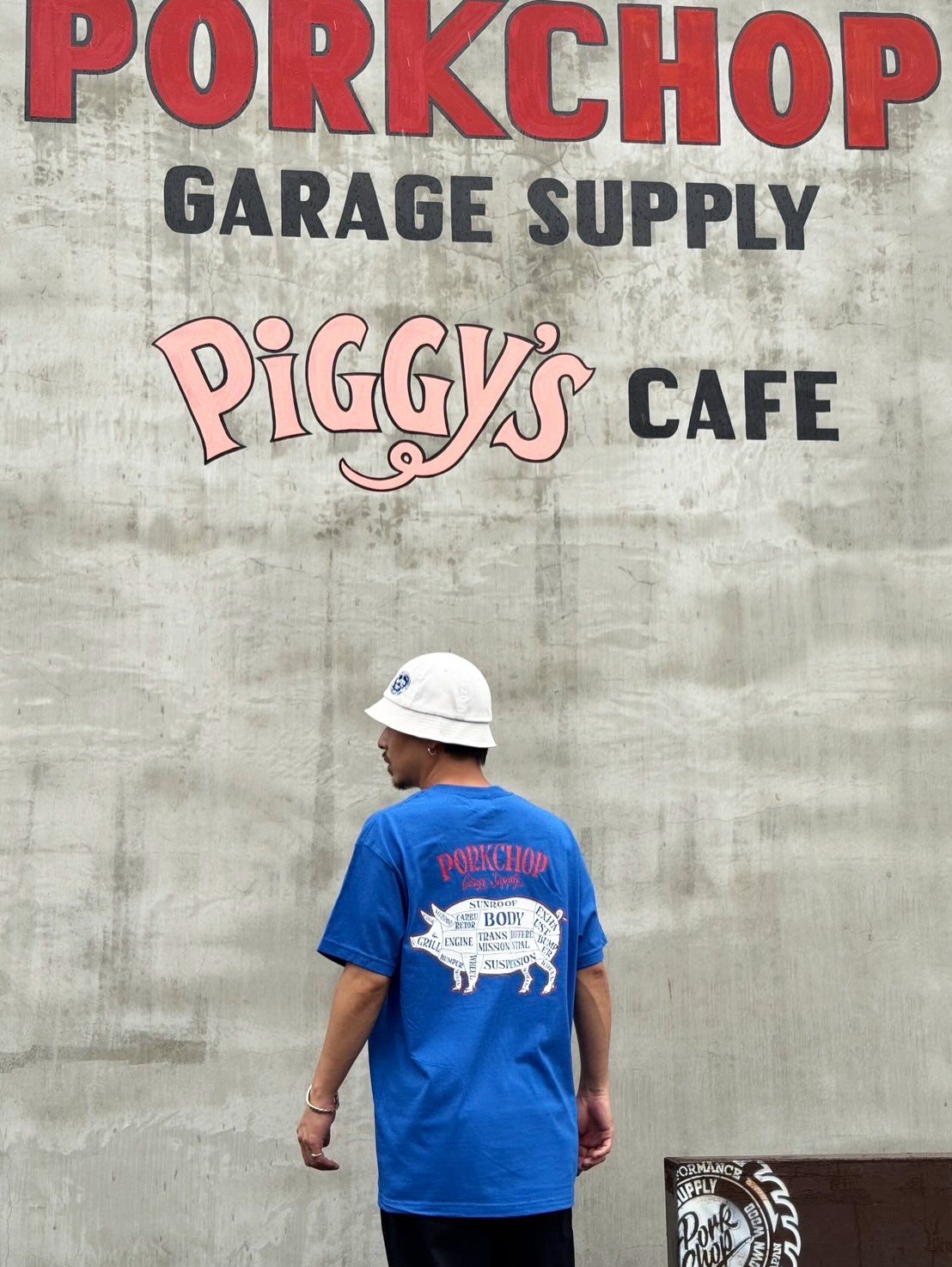 PORK BACK TEE (BLUE) / ポークバック ロゴ Tシャツ
