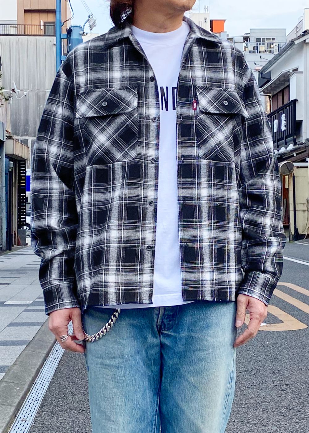 Ombre Check L/S Shirt (BLACK) / オンブレ チェック シャツ