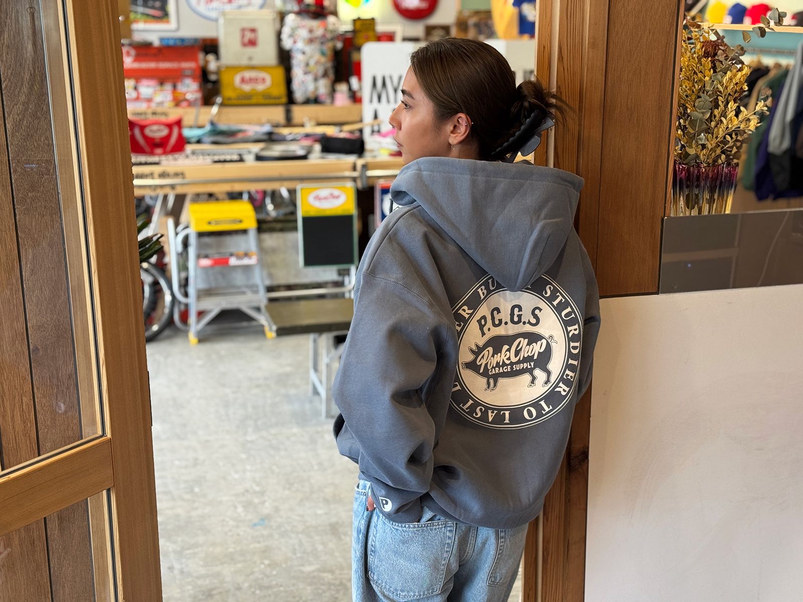 CIRCLE PORK ZIP UP HOODIE (STONE BLUE) / サークルポーク スウェット ジップパーカー