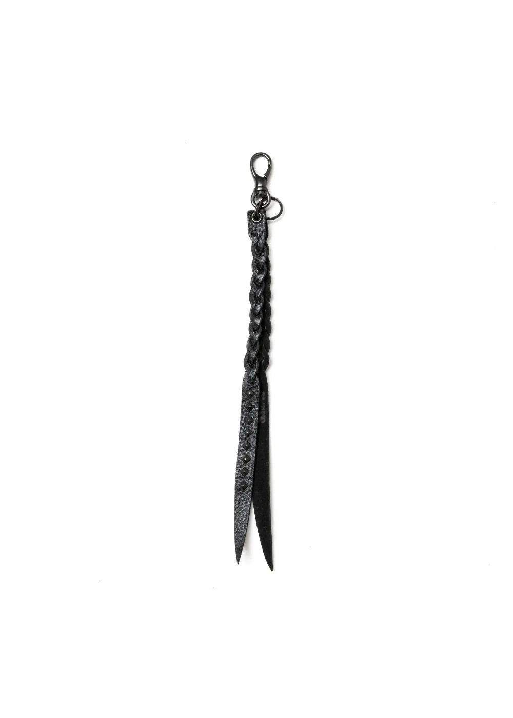 【ラスト1点】STUDS & KNITTING LEATHER LONG KEY RING ＜TYPE A＞ (BLACK/BLACK) / スタッズ レザー キーリング