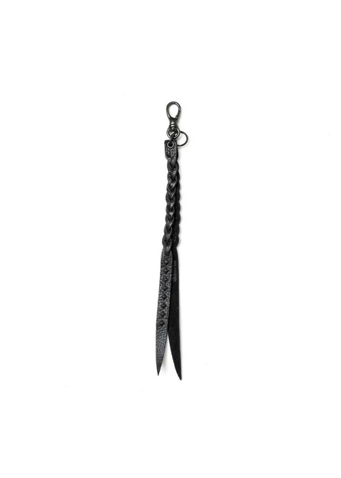 【ラスト1点】STUDS & KNITTING LEATHER LONG KEY RING ＜TYPE A＞ (BLACK/BLACK) / スタッズ レザー キーリング