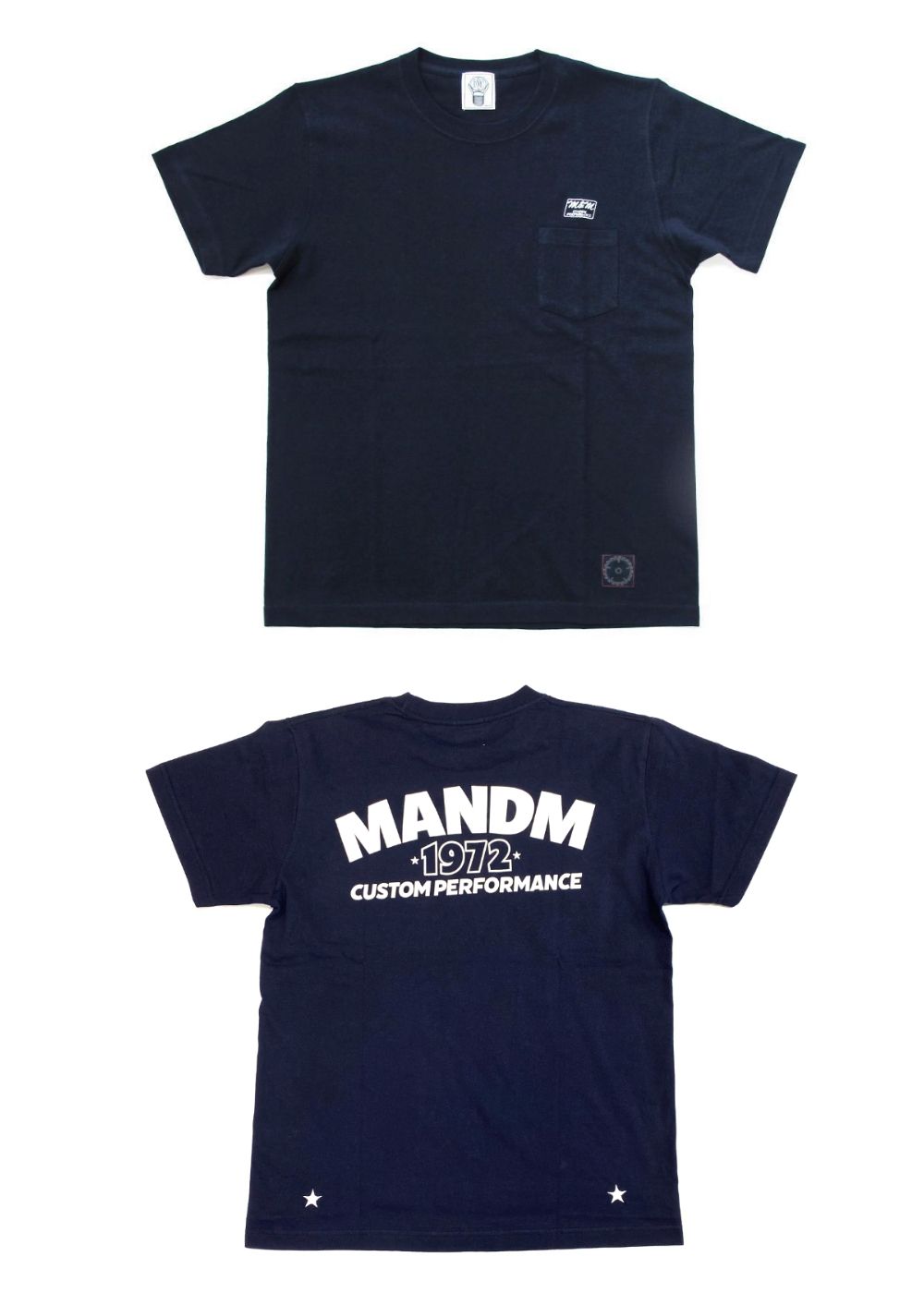 M&M CUSTOM PERFORMANCE - PRINT S/S TEE (NAVY) / ロゴ バック