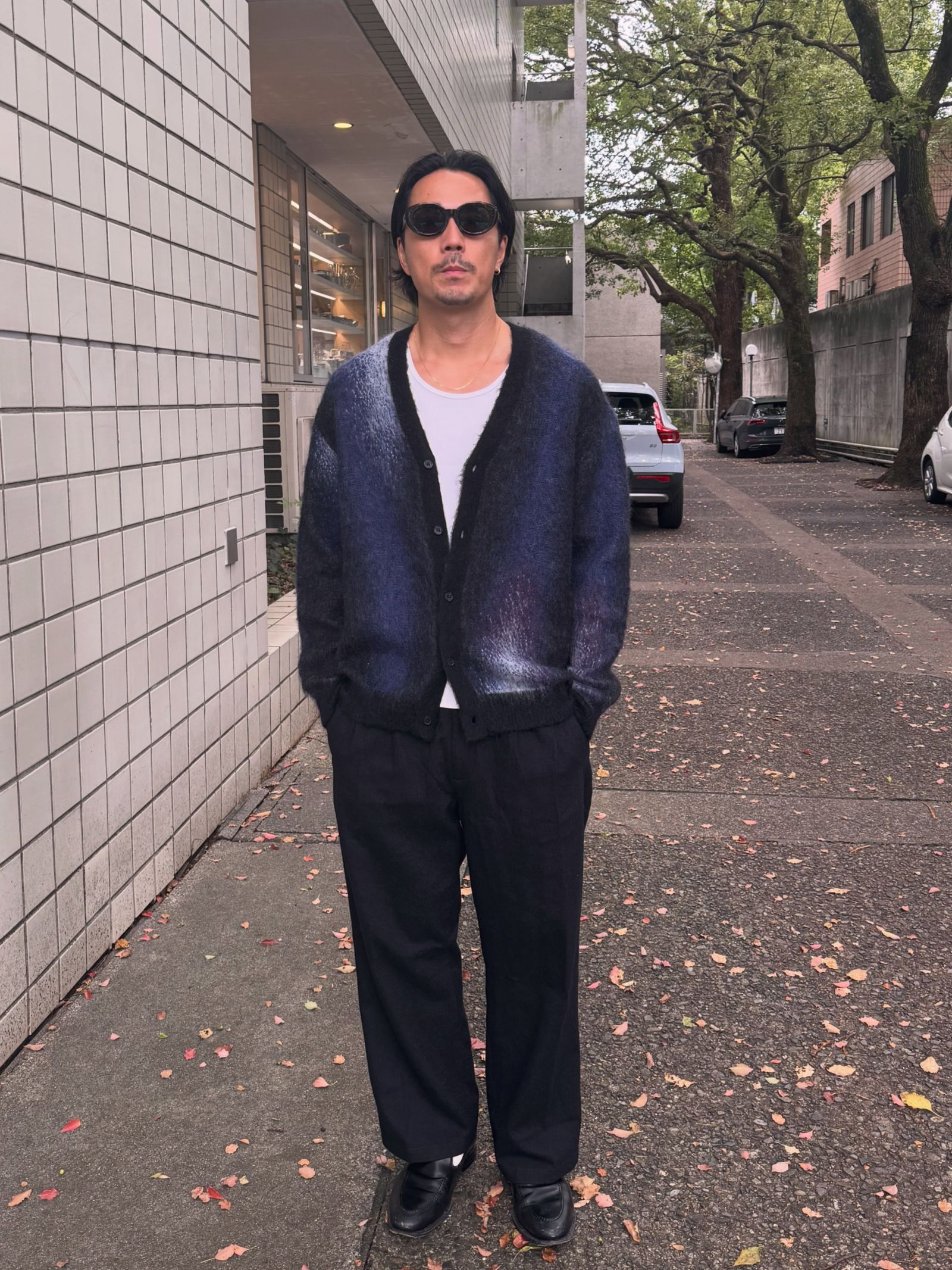 【ラスト1点】PATERNED CARDIGAN (NAVY) / オリジナル パターン柄 モヘア カーディガン