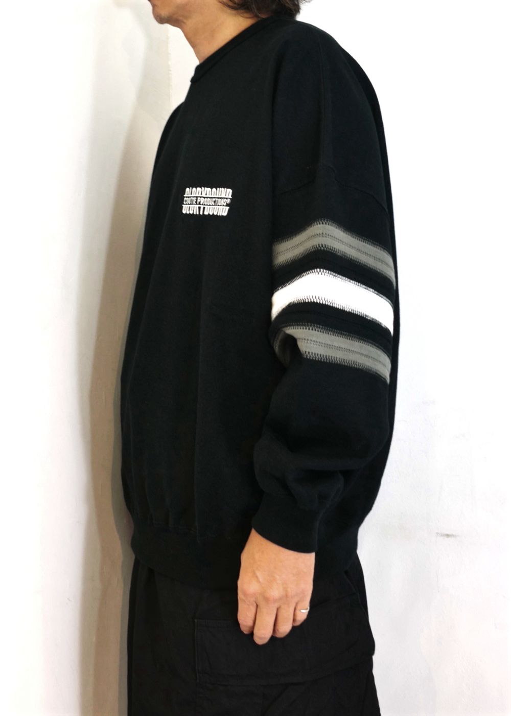 COOTIE PRODUCTIONS - Heavy Oz Jersey Jacquard Sleeve Crew (BLACK) / ジャガード  ボーダー スリーブ カットソー | LOOPHOLE