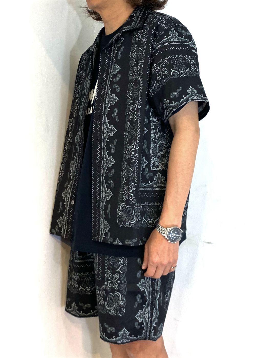 Bandana Pattern S/S Shirt (BLACK) / オリジナル バンダナ オープンカラー シャツ / セットアップ可能