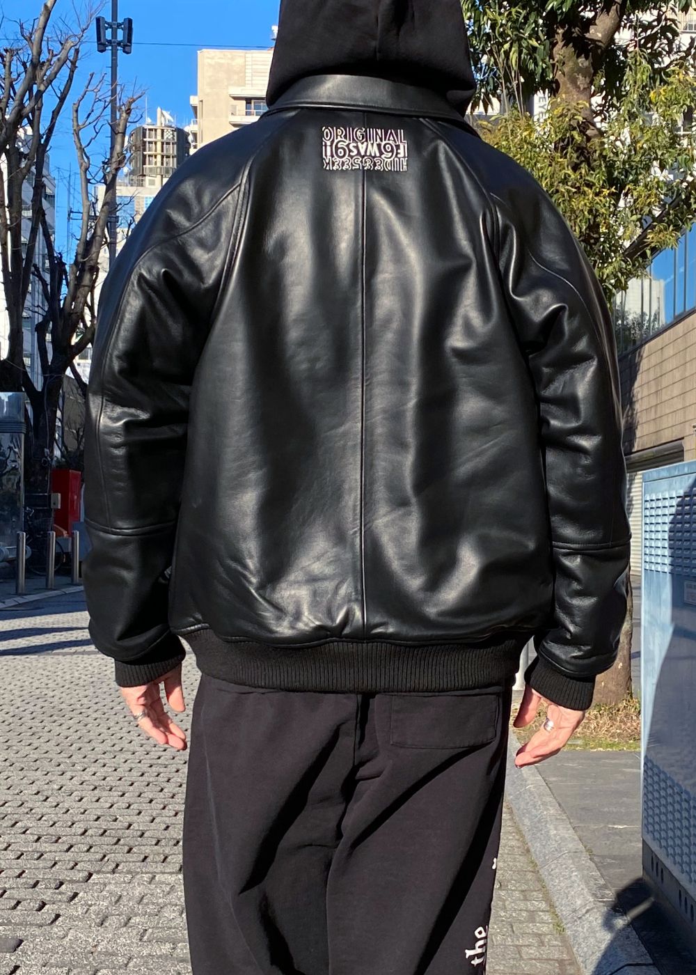 Leather Varsity Jacket (BLACK/WHITE) / 西浦徹 コラボ レザー ジャケット