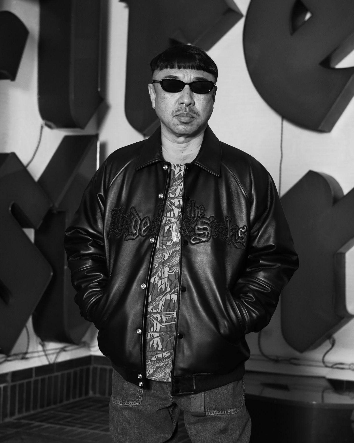 Leather Varsity Jacket (BLACK/BLACK) / 西浦徹 コラボ レザー ジャケット