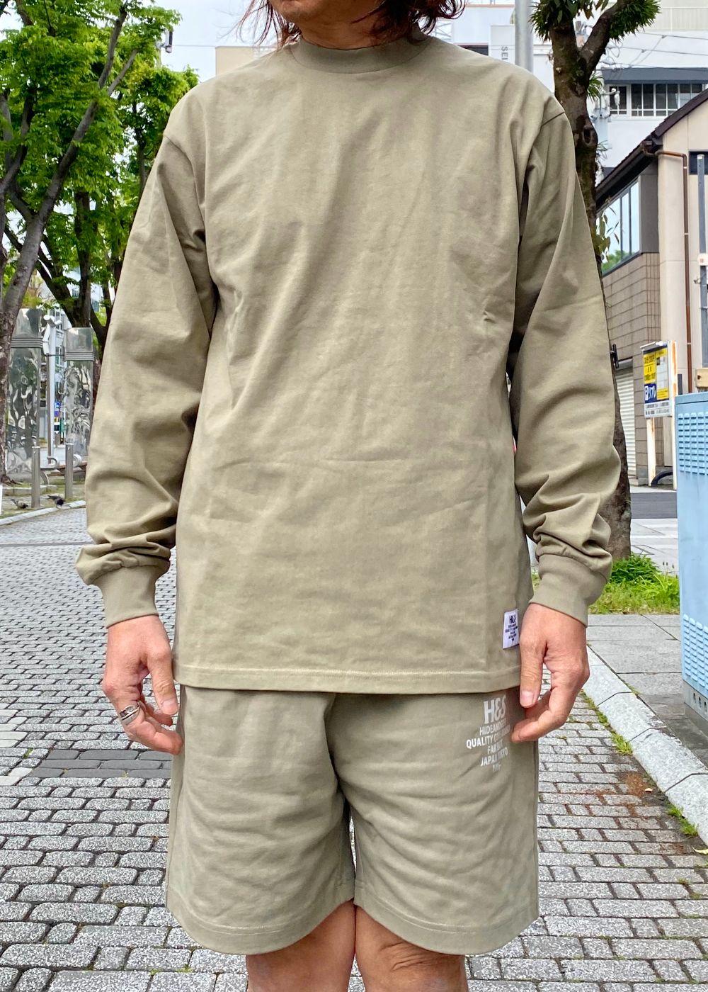 H&S L/S Tee (BEIGE) / オリジナル ロゴ プリント ロング スリーブ Tシャツ