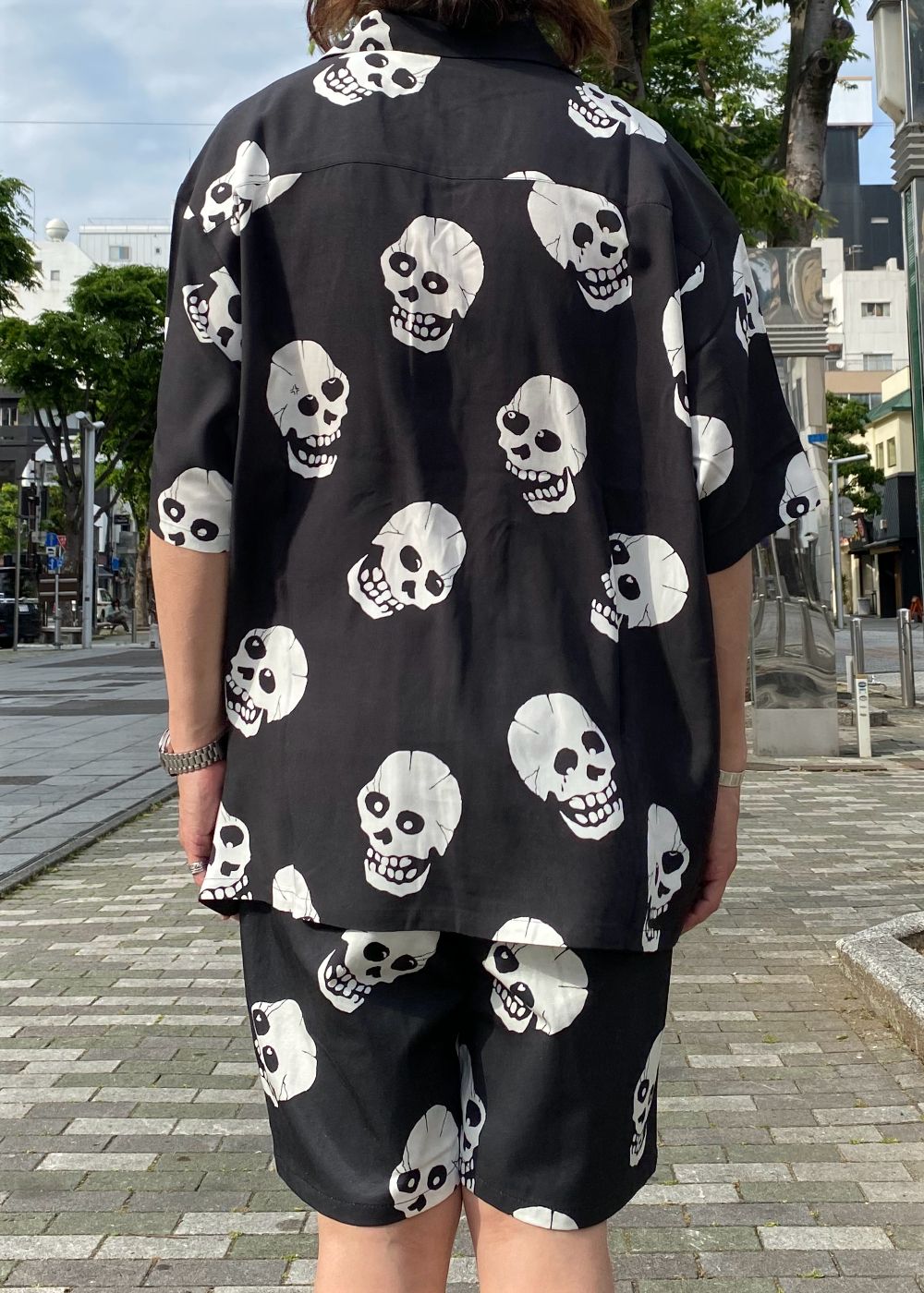 Skull patterned s/s shirt (BLACK) / セットアップ スカル シャツ