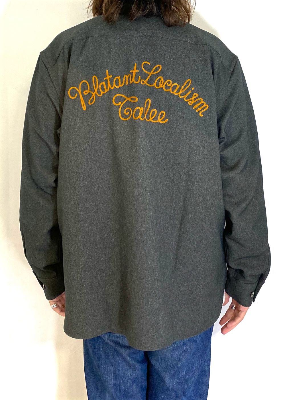 "BLATANT LOCALISM" OPEN COLLAR ROUND L/S SH (CHARCOAL) / オープンカラー ウール シャツ