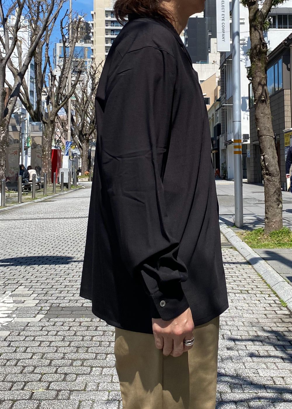 Open Collar L/S Shirt (BLACK) / オリジナル オープンカラー シャツ