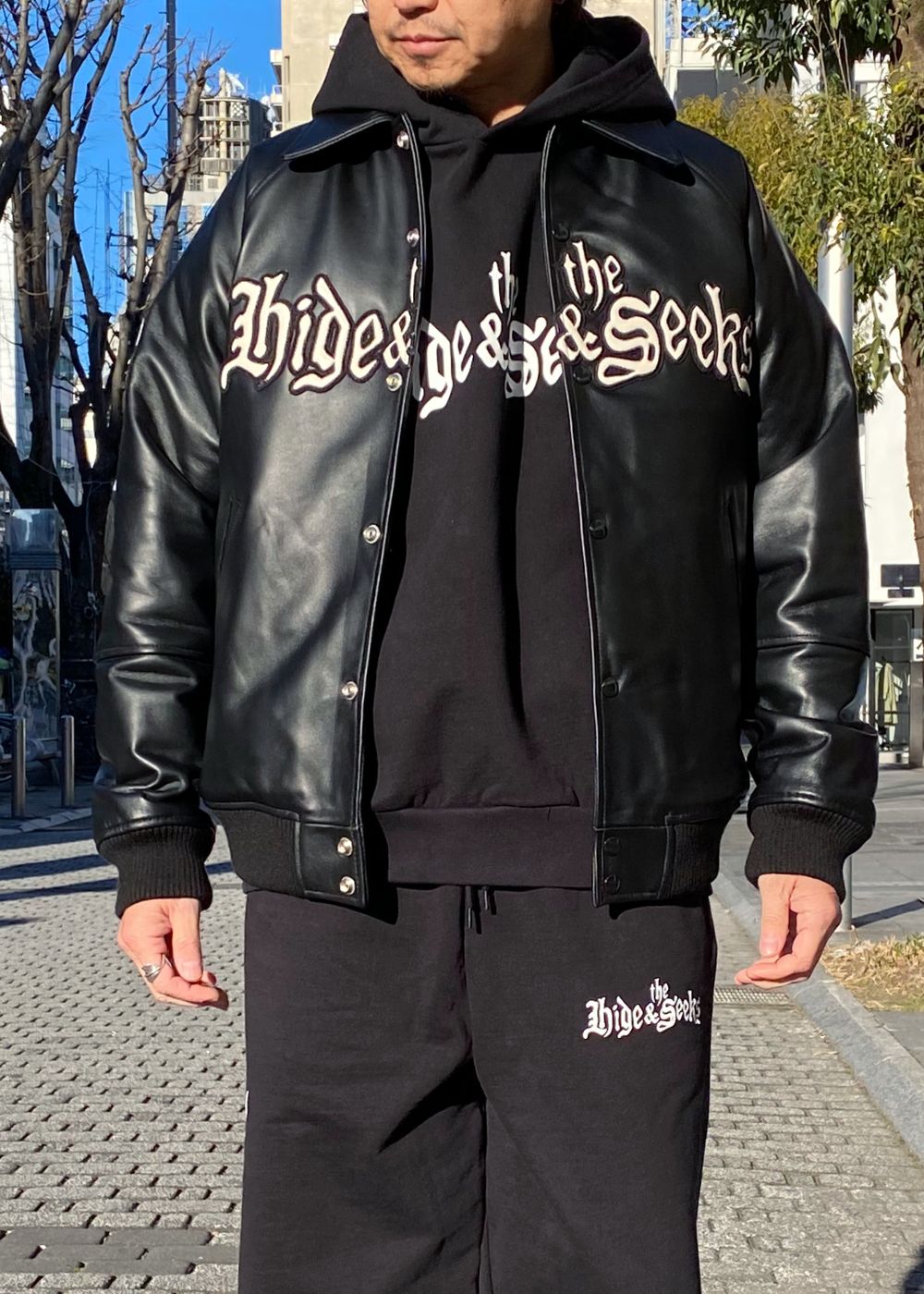 Leather Varsity Jacket (BLACK/WHITE) / 西浦徹 コラボ レザー ジャケット