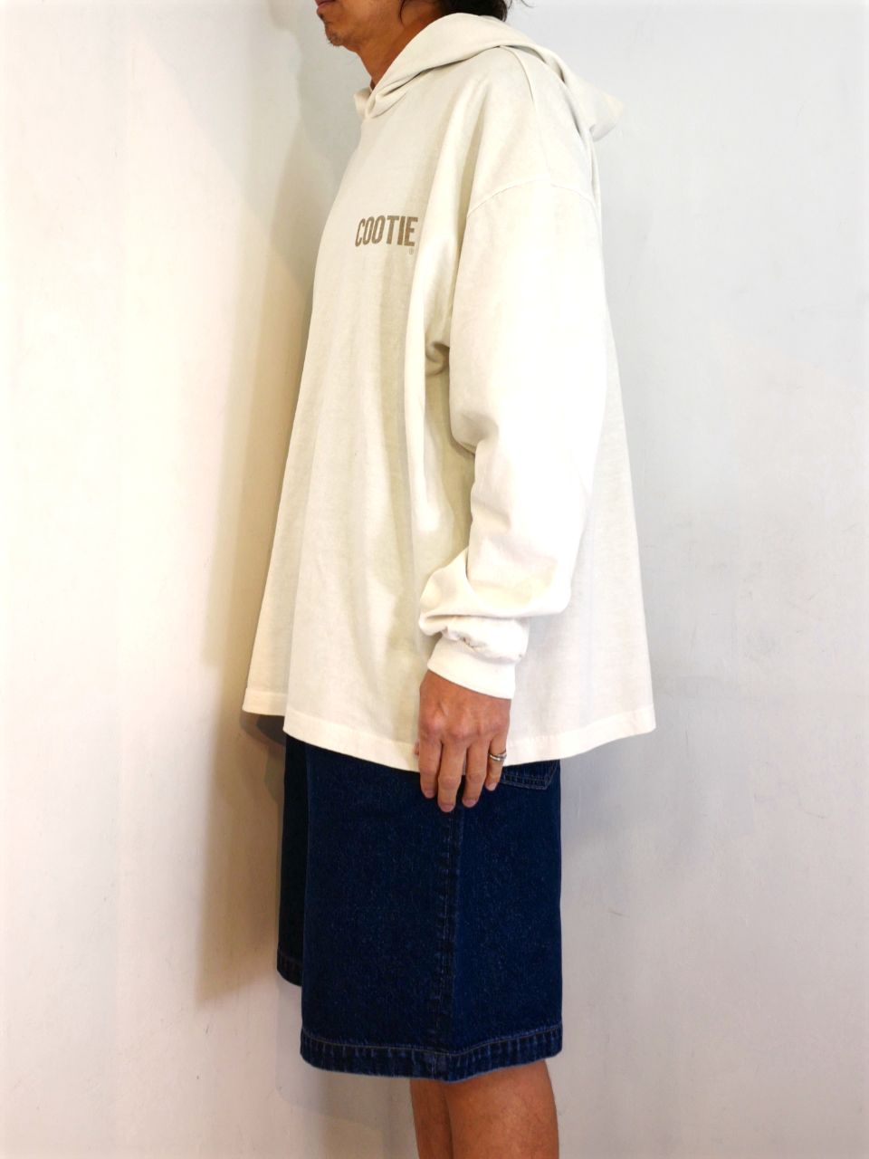 COOTIE PRODUCTIONS - Pigment Dyed L/S Hooded Tee (IVORY COOTIE PRODUCTIONS - Pigment Dyed L/S Hooded Tee (IVORY