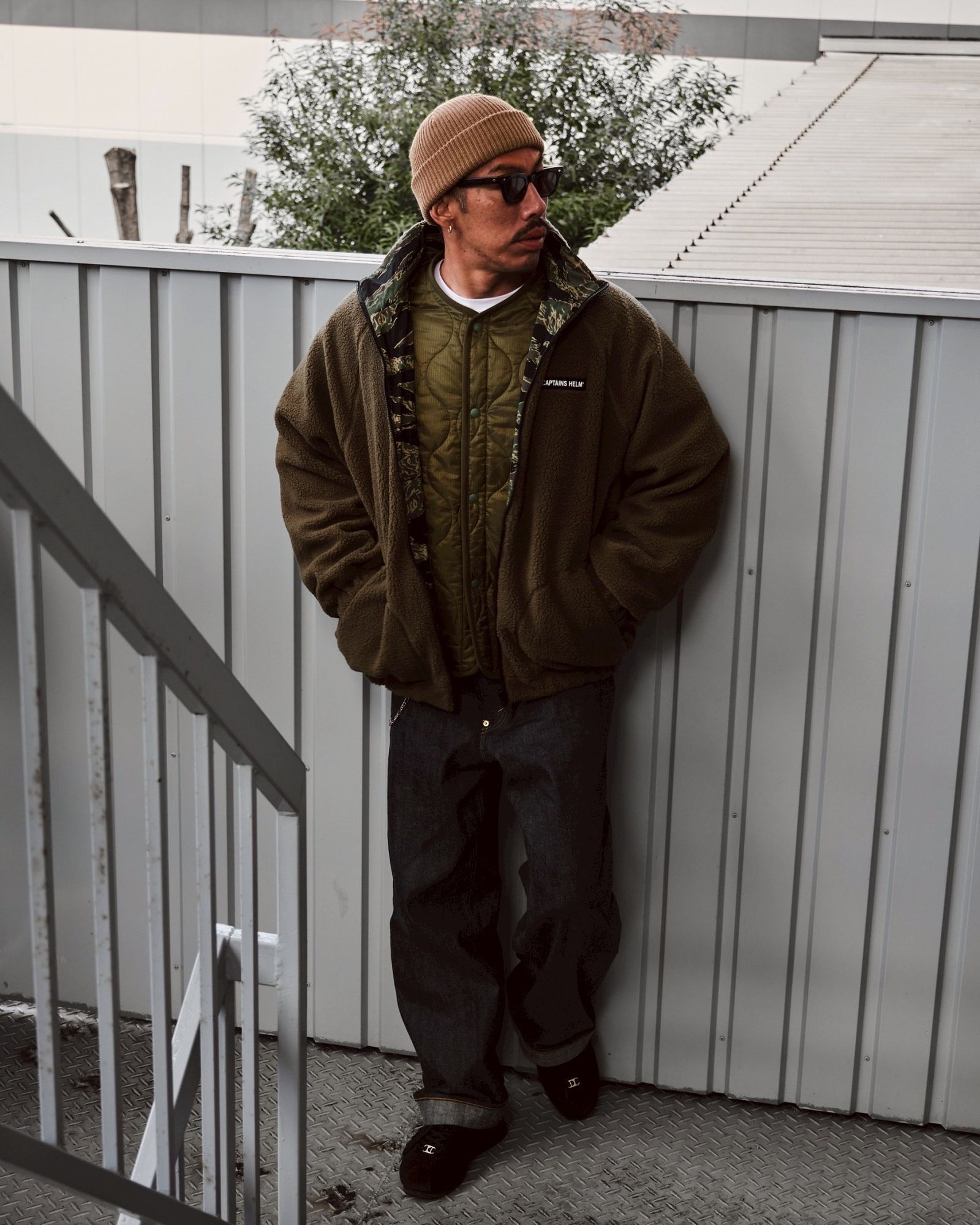 【ラスト1点】REVERSIBLE FLEECE JACKET (OLIVE×TIGER CAMO) / リバーシブル フリース ジャケット