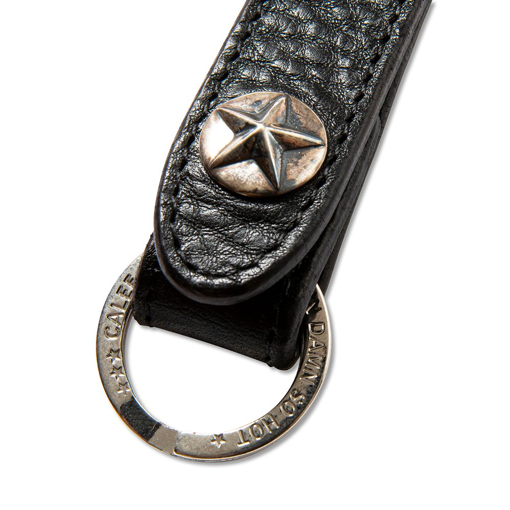 CALEE - SILVER STAR CONCHO LEATHER KEY RING (BLACK) / シルバー 