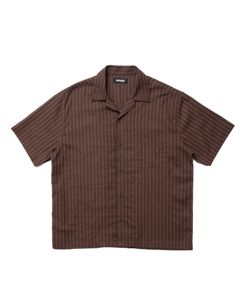 R9 STRIPE S/S SHIRT (BROWN) / ストライプ オープンカラー シャツ