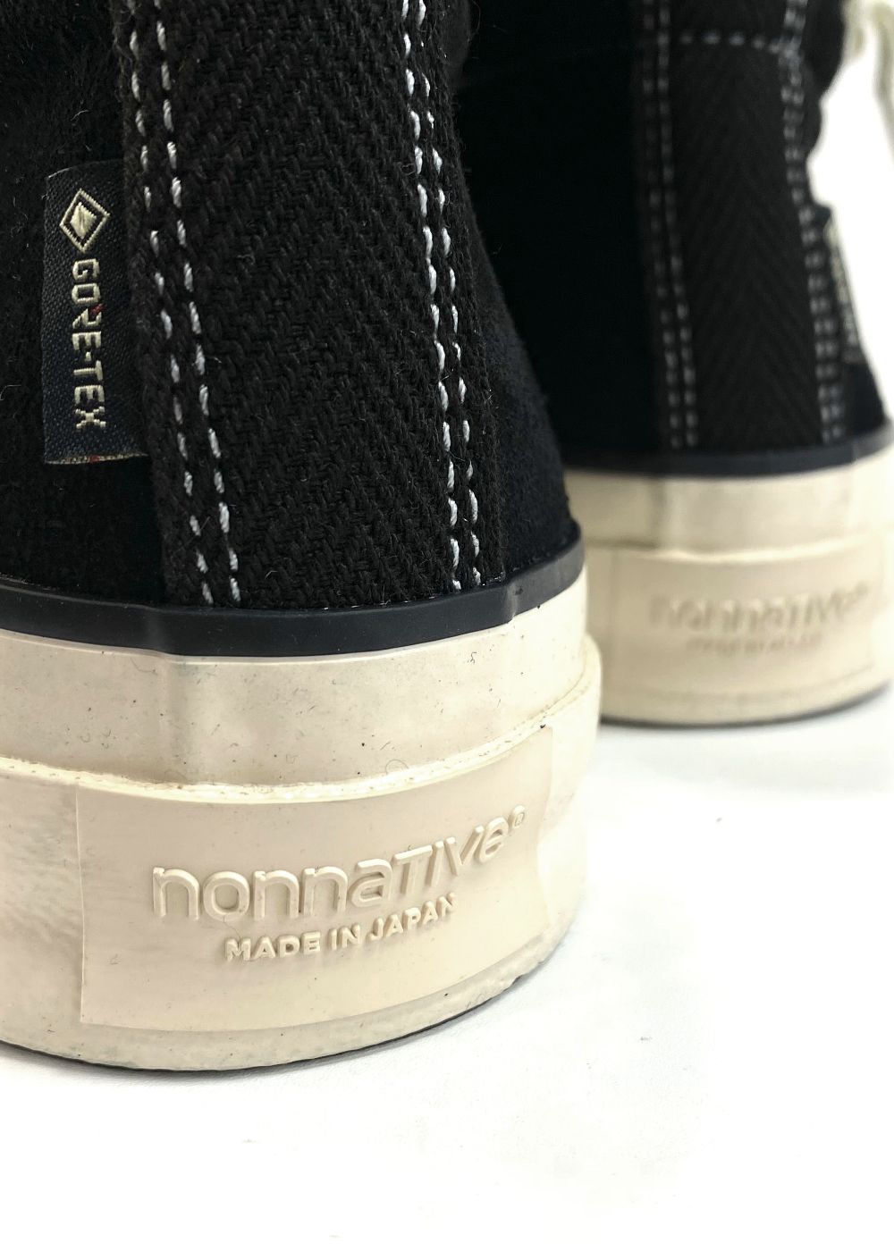 × nonnative DWELLER TRAINER 2 HI COW LEATHER WITH GORE-TEX by SPINGLE (BLACK×WHITE) / ノンネイティブ コラボスニーカー