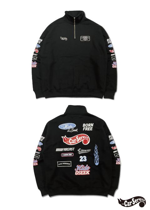 ×CARSERVICE HALF ZIP SWEAT SHIRT (BLACK/RED) / カーサービス ハーフジップ スウェット