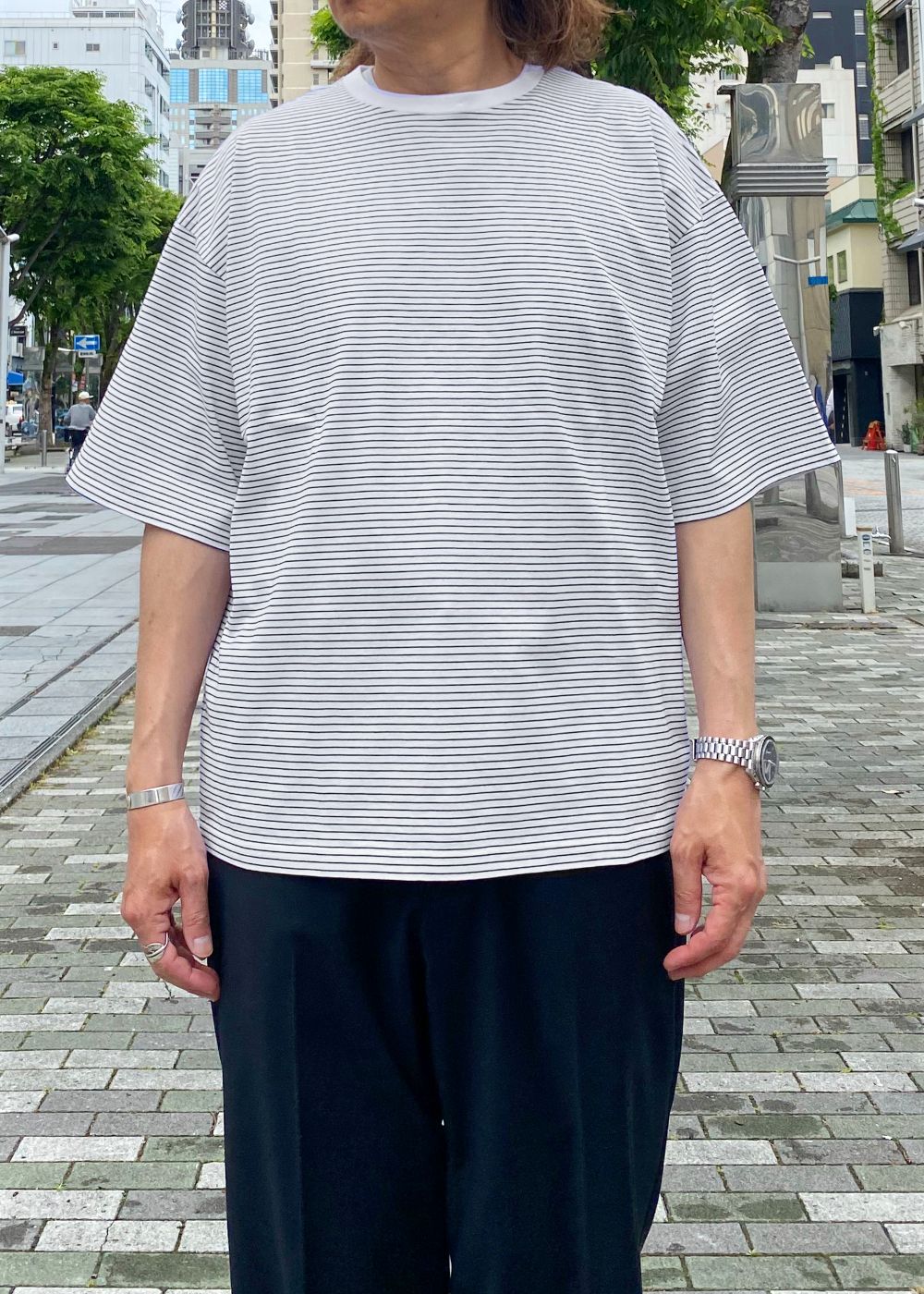 Micro Border Loose Crewneck T-SH (WPT) / オリジナル ボーダー ワイド Tシャツ