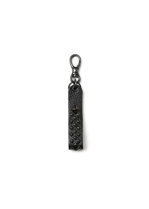 【ラスト1点】STUDS LEATHER FLAT KEY RING (BLACK/BLACK) / スタッズ レザー キーリング