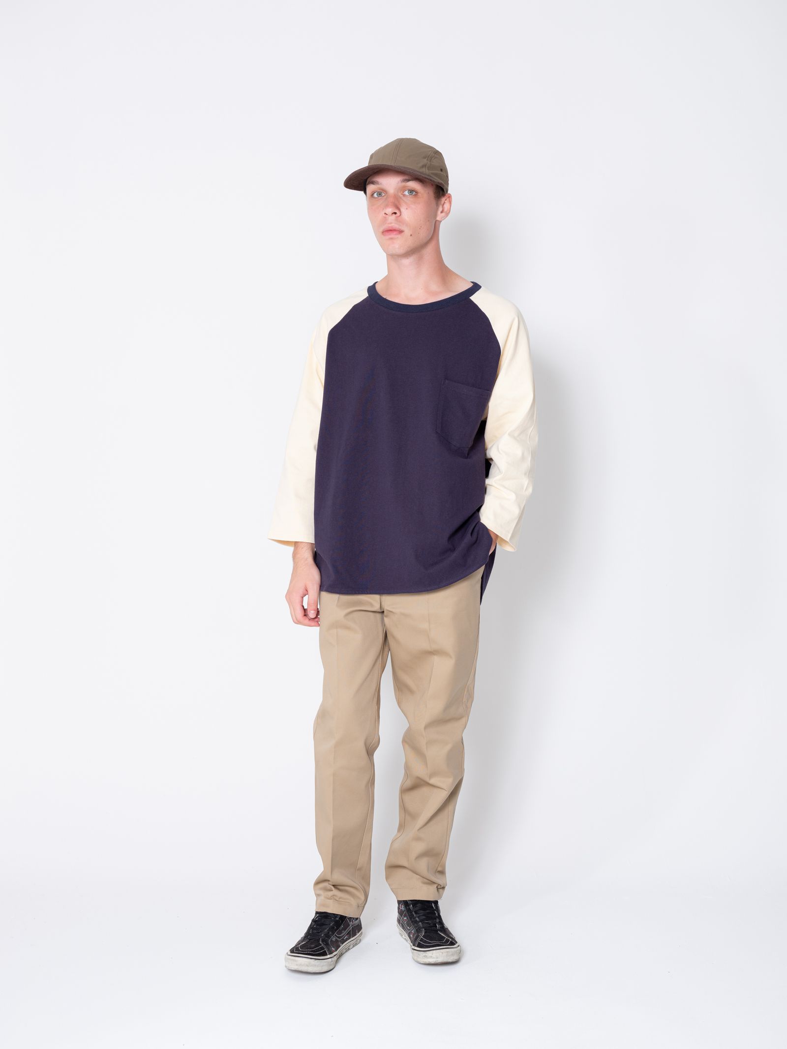 【ラスト1点】3/4 SLEEEVE BASEBALL TEE "BABE" (NAVY) / グッドウェア コラボ ベースボールTee
