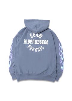 FLAME HOODED SWEAT SHIRT (D-BLUE) / ロゴプリント スウェットパーカー