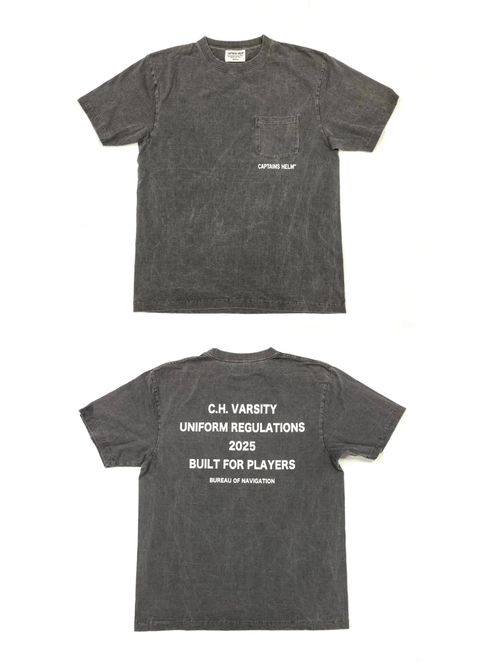 C.H. VARSITY POCKET SS TEE (WASHED BLACK) / ロゴ プリント ピグメント Tシャツ
