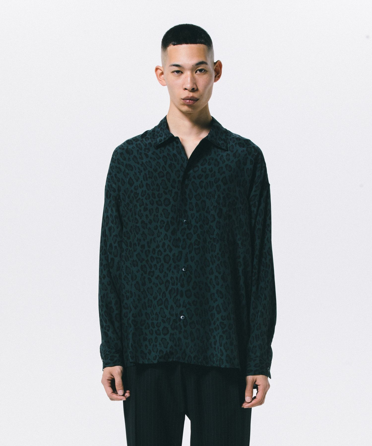 ROTTWEILER - R9 LEOPARD L/S SHIRT (GREEN) / レオパード オープン