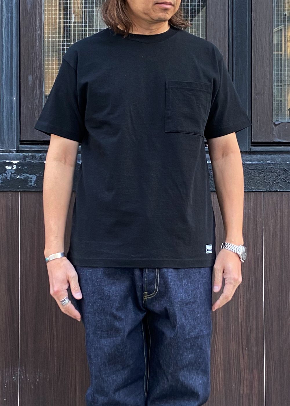 M&M CUSTOM PERFORMANCE × MINEDENIM Star Embroidery Pocket Tee (BLACK) / × M&M カスタムパフォーマンス  コラボ Tシャツ