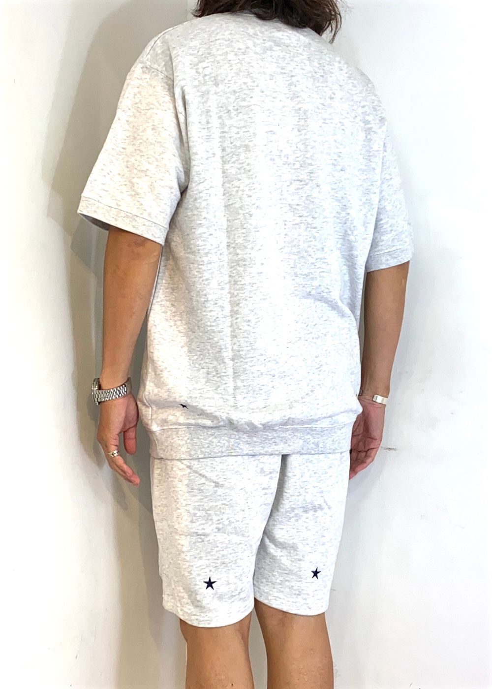 Short Sleeve Sweat (ASH) / ロゴ刺繍 半袖 クルーネック スウェット / セットアップ可能