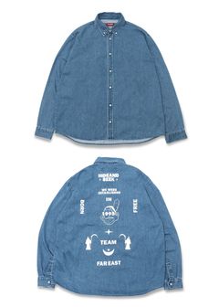 HIDE AND SEEK - DENIM B.D L/S SHIRT (INDIGO) / バックプリント 
