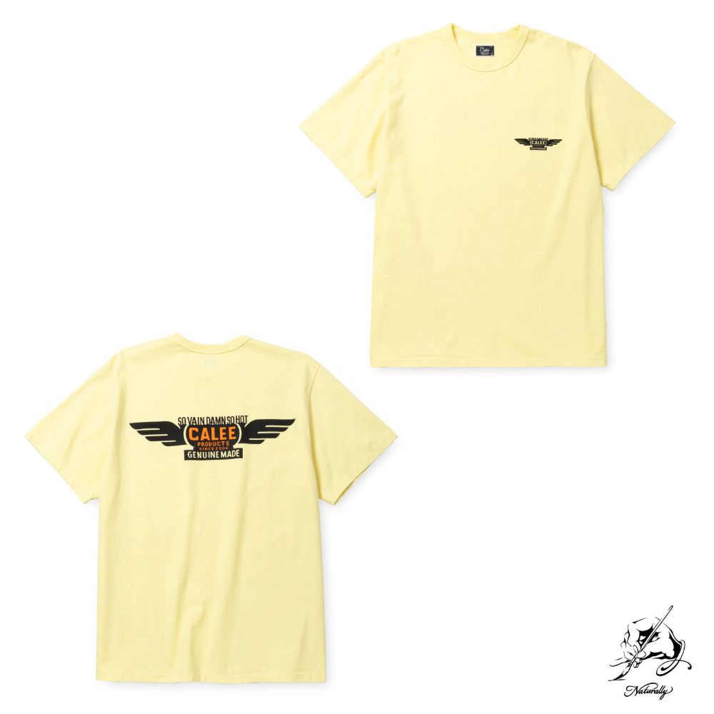 BINDER NECK WING LOGO VINTAGE TEE ＜NATURALLY PAINT DESIGN＞ (LIGHT YELLOW) / ×ナチュラリーペイント コラボ Tシャツ