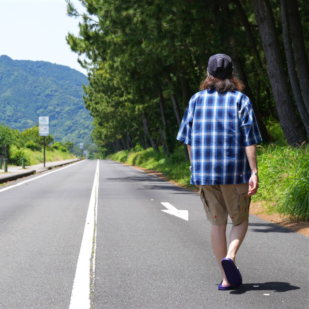 【ラスト1点】OPEN COLLAR S/S SHIRT (NAVY×OFF WHITE) / チェック オープン カラー シャツ