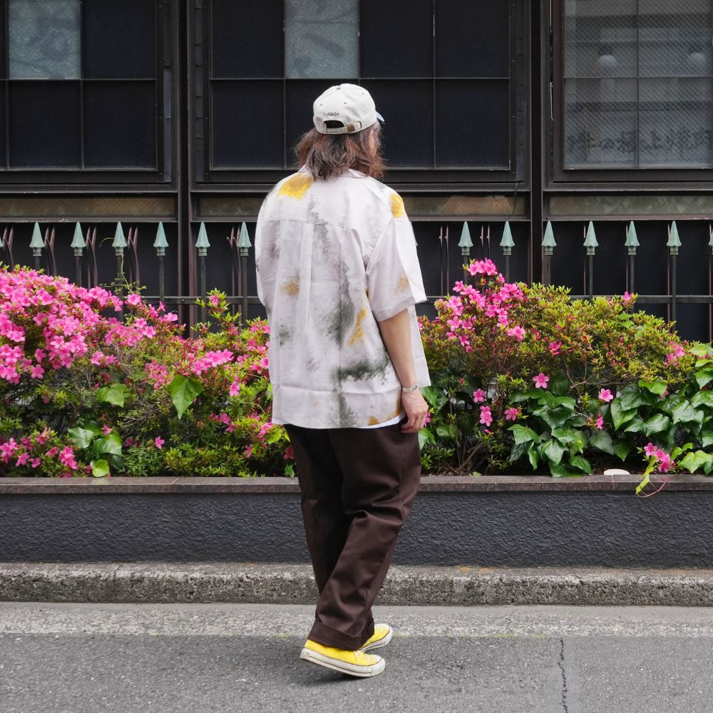 R9 PAINTED SS SHIRT (BEIGE) / オリジナル プリント オープンカラー シャツ