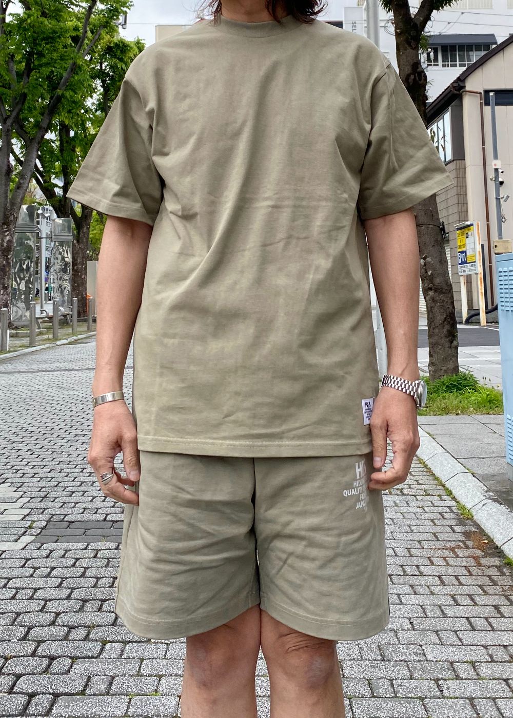 H&S S/S Tee (BEIGE) / オリジナル ロゴ プリント ショート スリーブ Tシャツ