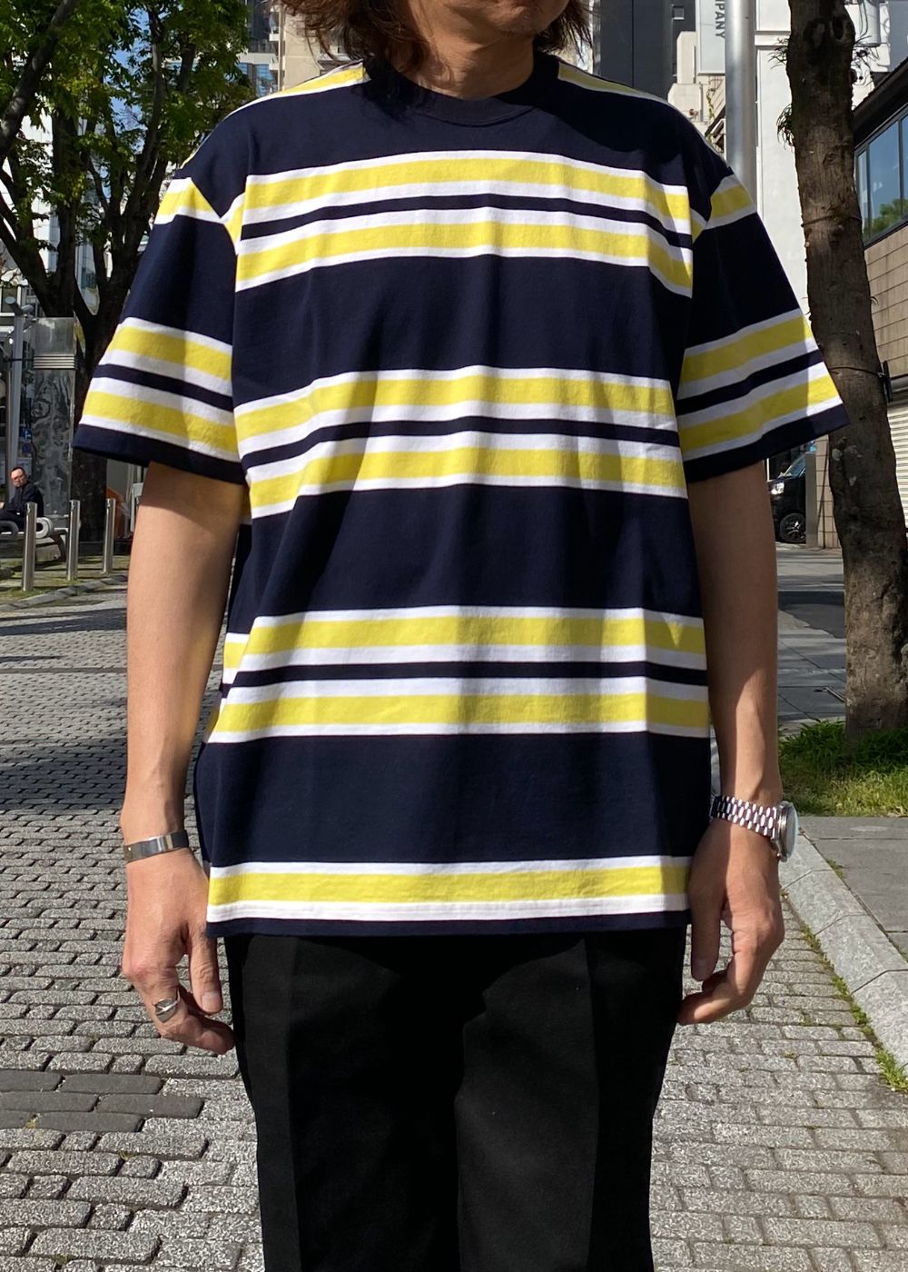 BORDER TEE (NAVY×YELLOW) / ボーダー Tシャツ