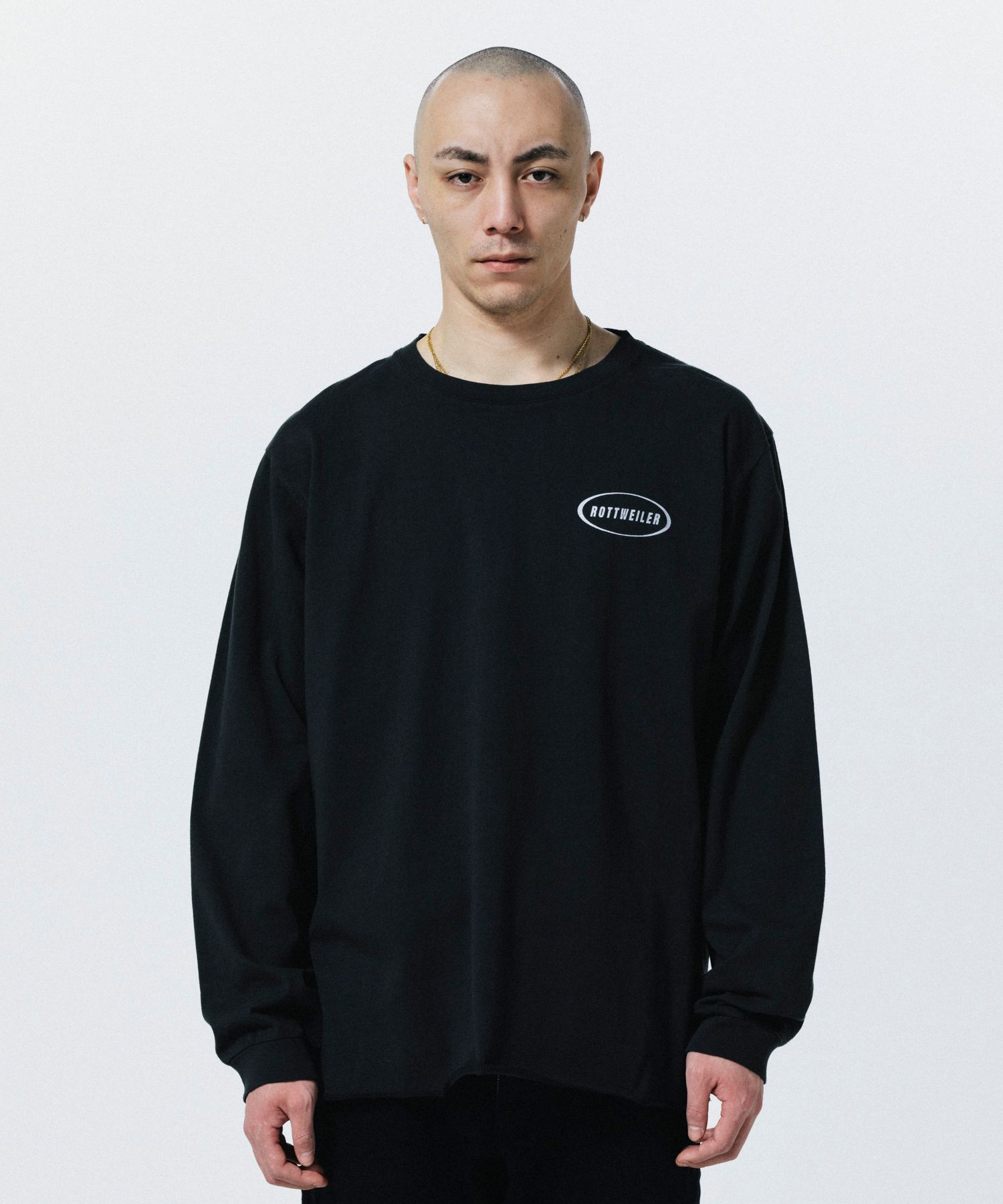 R9 GOD LS TEE (BLACK) / タイポグラフィ プリント オリジナル Tシャツ