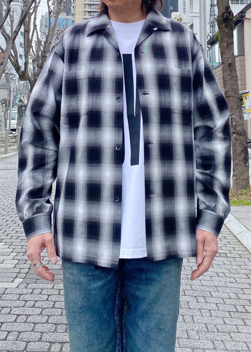 FIVE BROTHER Ex. L/S CHECK SHIRT "VIN" (GRAY) / ファイブ ブラザー コラボ チェック シャ