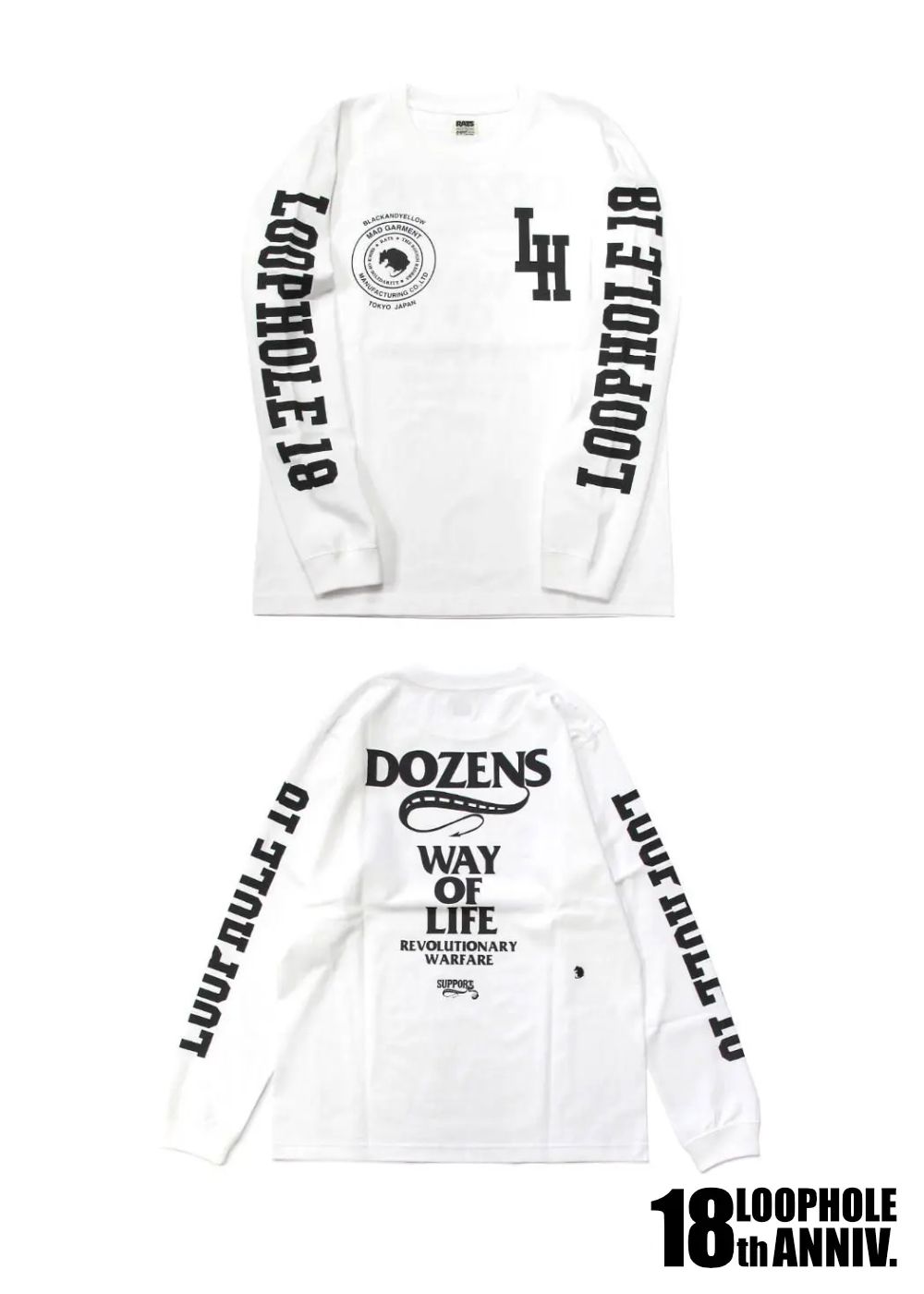 LOOPHOLE 18th ANNIVERSARY L/S TEE (WHITE) / ループホール18周年記念 L/S T