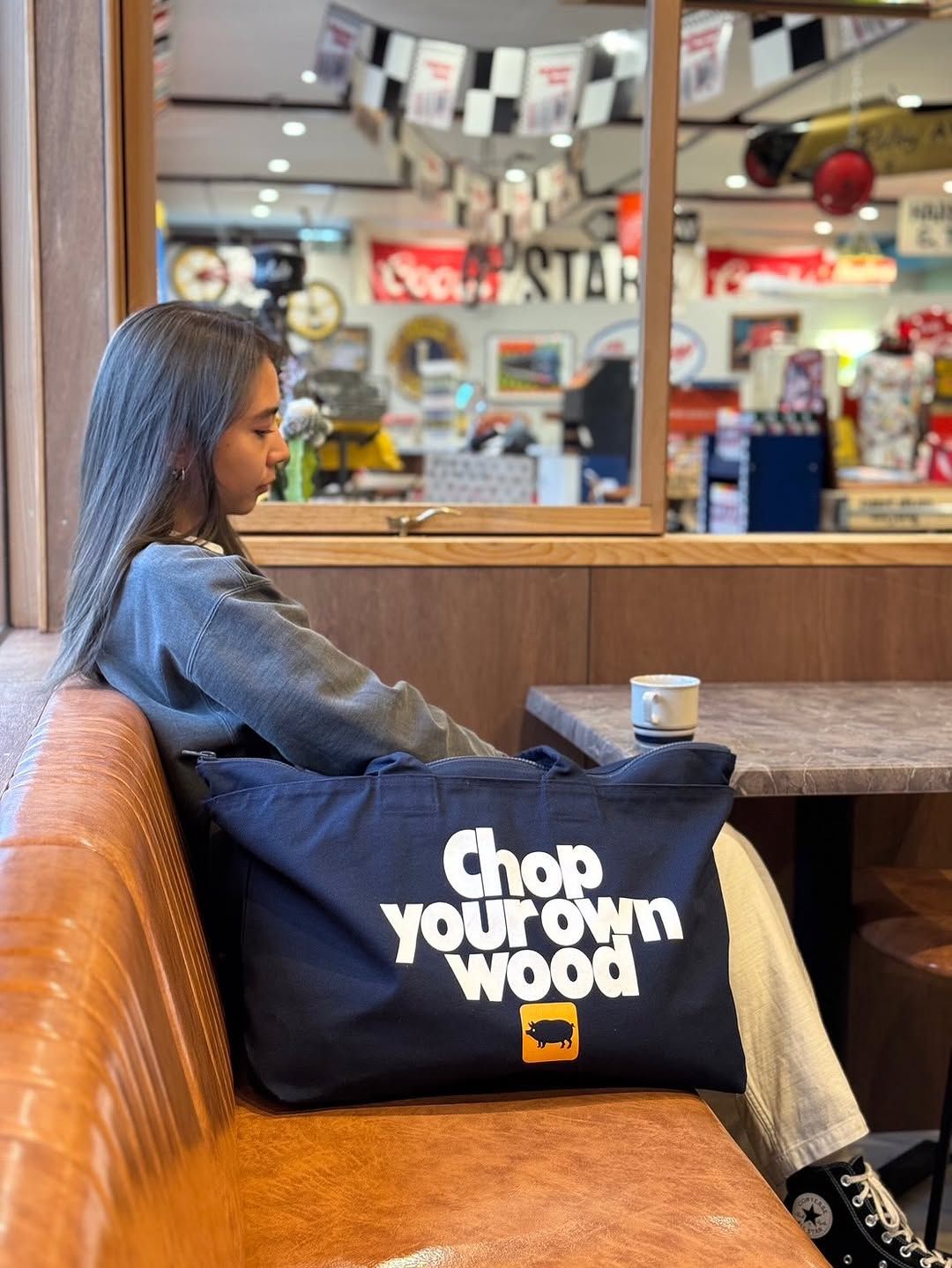 CYOW ZIP TOTE BAG (NAVY) / プリントトート バッグ