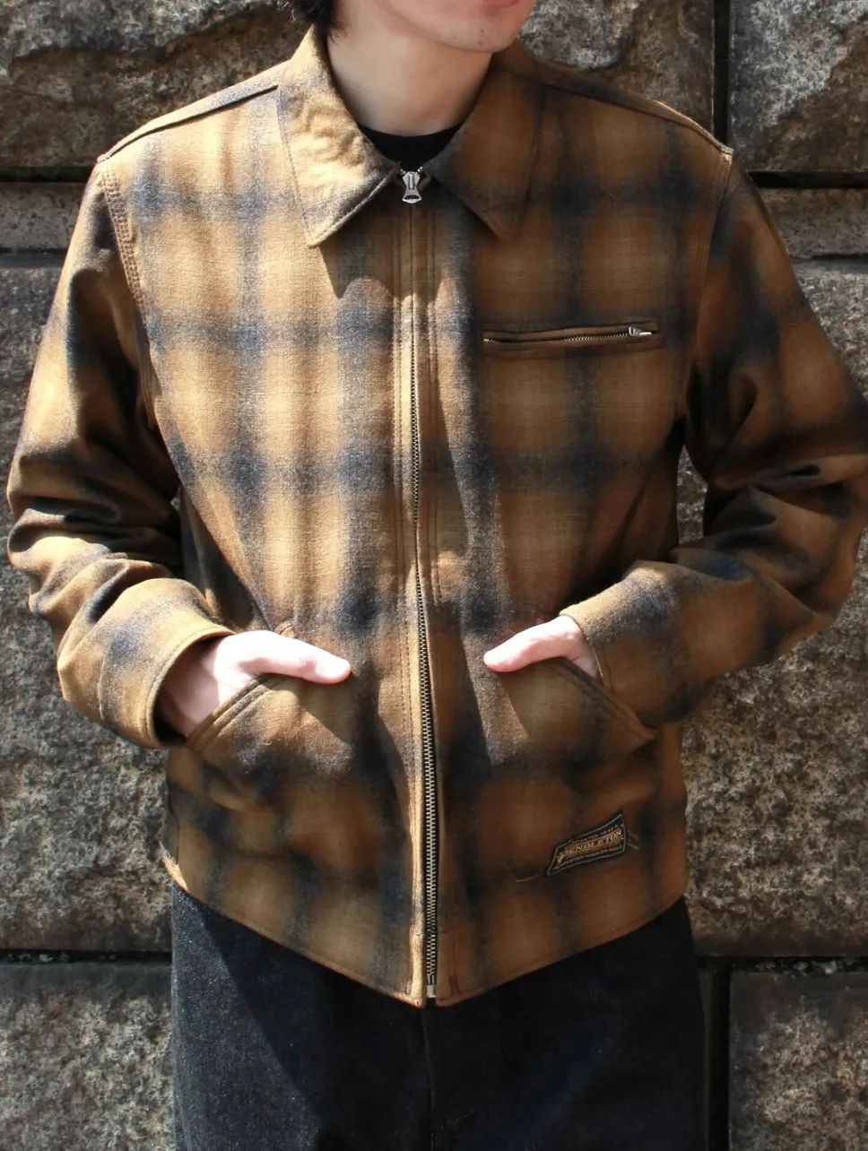 PENDLETON W.Plaid Zipup Work JKT (BRT) / ペンドルトン コラボ オンブレチェック オープンカラー ウール ジャケット