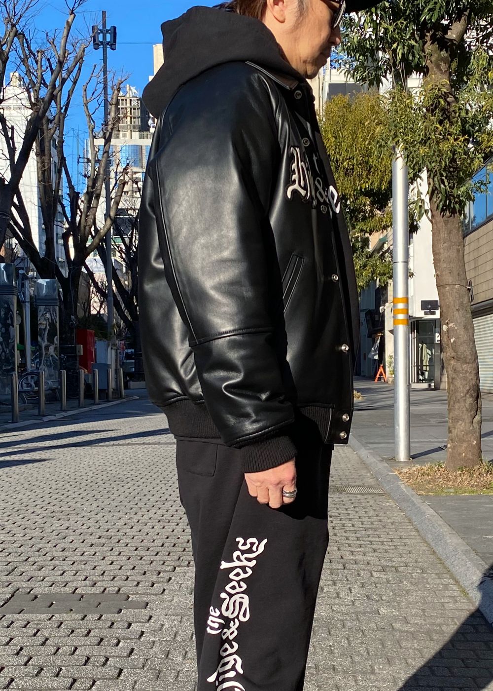 Leather Varsity Jacket (BLACK/WHITE) / 西浦徹 コラボ レザー ジャケット