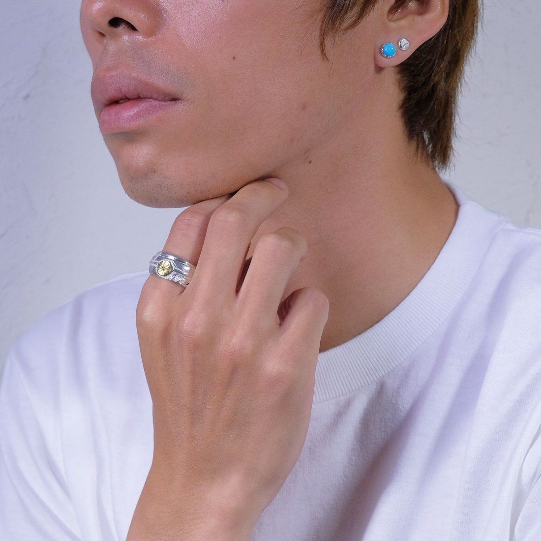 Feather Ring 2 with Gold Point L (SILVER) / 24金Lポイントフェザーリング(小)