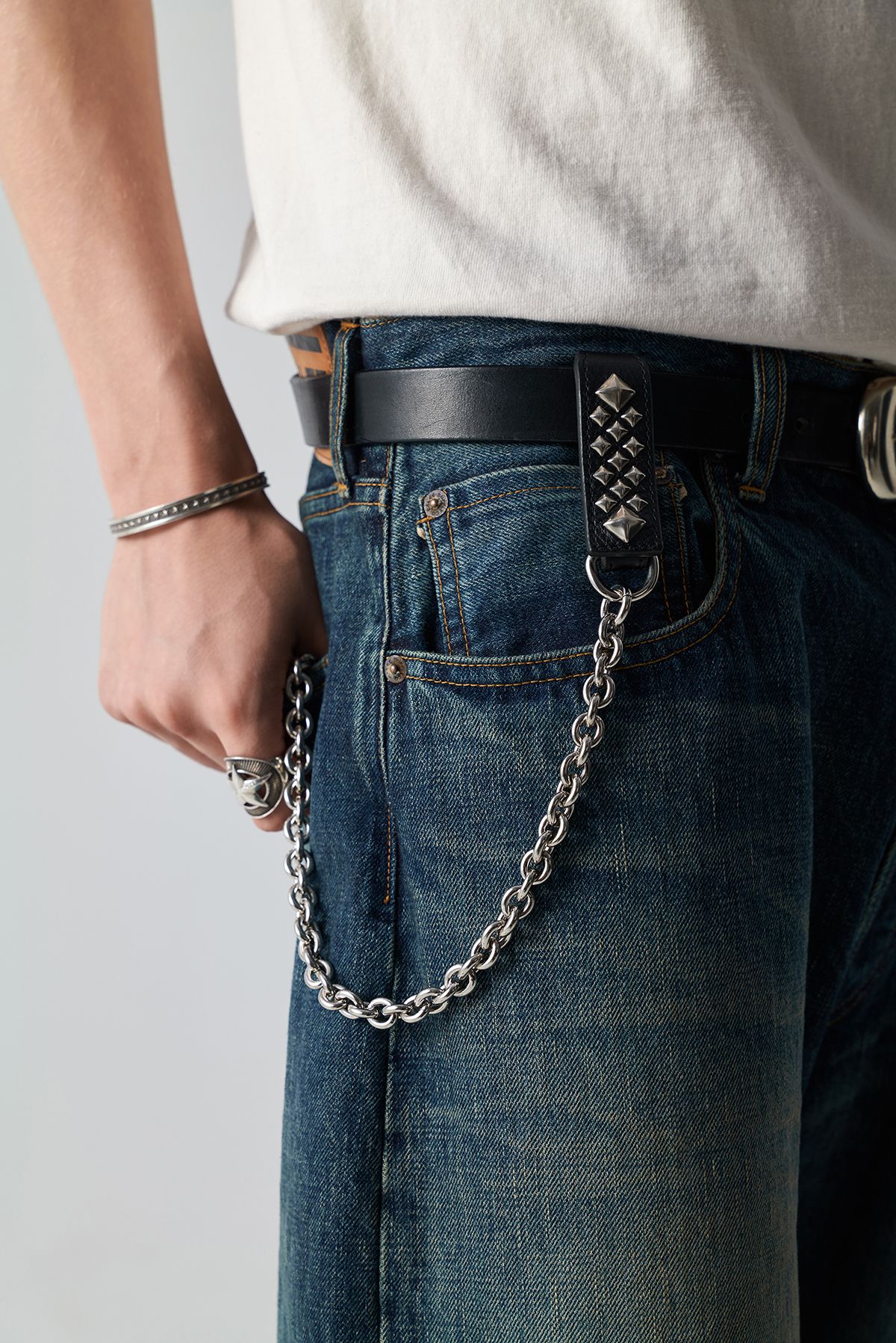 STUDS LEATHER WALLET CHAIN (BLACK) / スタッズ レザー ウォレットチェーン