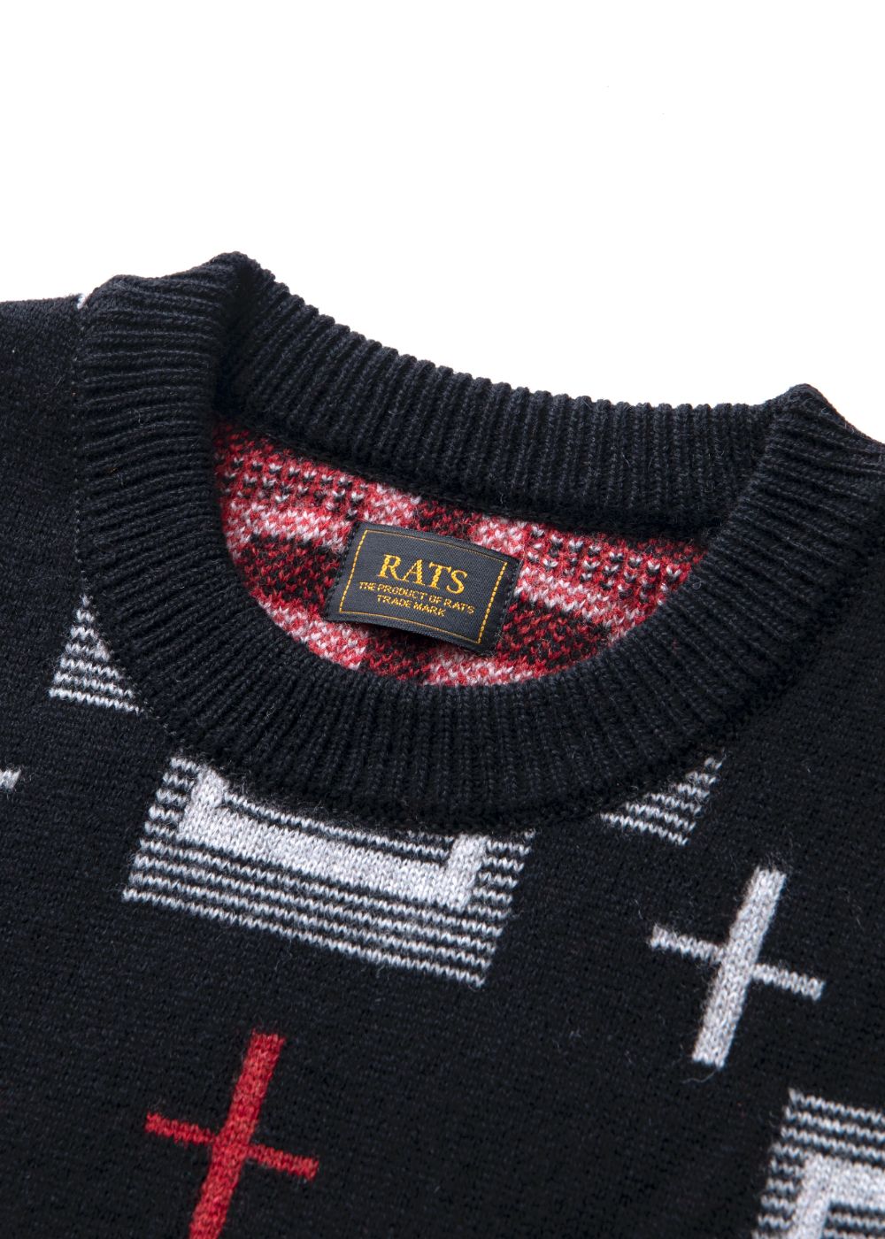 RATS - NATIVE CROSS CREW NECK KNIT (BLACK) / ネイティブクロス